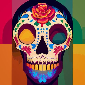 A colourful Traditional Calavera, sugar skull decorated with flowers for Day of the dead