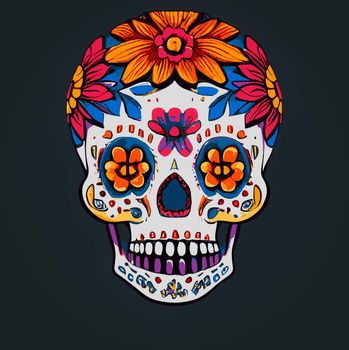 A colourful Traditional Calavera, sugar skull decorated with flowers for Day of the dead