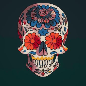 A colourful Traditional Calavera, sugar skull decorated with flowers for Day of the dead
