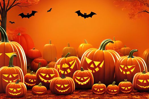 3d luxury layout Halloween scene with product podium on white background. Pumpkins stage with display podium. Autumn 3d design template for banner, advertisement mockup for Halloween or Thanksgiving.