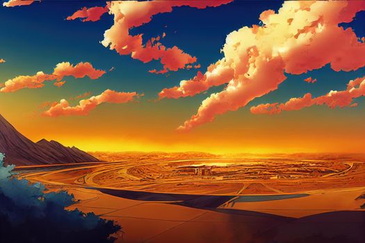 Kuwaitanime style 2d background illustration cartoonish style, high quality illustration