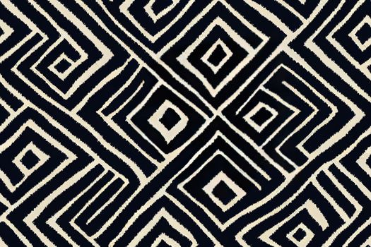 Blue Ikat Ogee and Damascus ornament Seamless Background Pattern. Abstract background for textile design, wallpaper, surface textures.