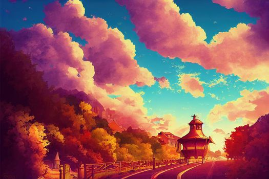 Portugalanime style 2d background illustration cartoonish style, high quality illustration