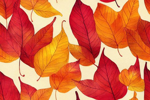 Seamless pattern with hand drawn watercolor fall leaves for fabric, poster, card, wallpaper, wrapping paper, and home decor