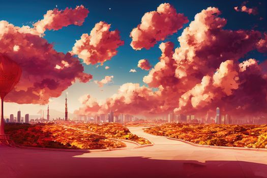 United Arab Emiratesanime style 2d background illustration cartoonish style, high quality illustration