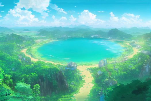 Palauanime style 2d background illustration cartoonish style, high quality illustration