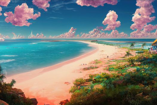 Bahamas , anime style, day time anime. High quality illustration