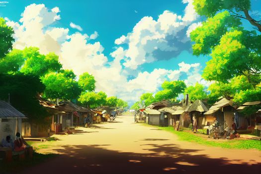Togoanime style 2d background illustration cartoonish style, high quality illustration