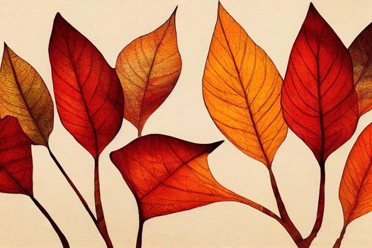 Abstract art autumn background leaves. Hand drawing natural art for design decorative in the autumn festival, header, banner, web, wall decoration, cards.