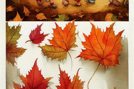 Three Autumn Gnome, Fairy tale Gnome, Autumn or Fall Animal decor, Watercolor illustration