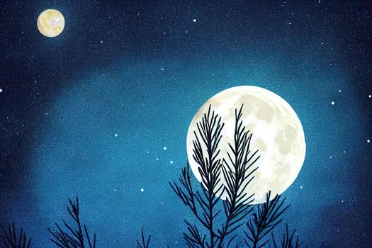 Moon With Dry Branches Of Tree With Blue Black Night Sky Gradient And Stars Background Or Wallpaper Best Night Sky Background And Wallpaper For Social Media Post And Writing Quotes Facts And Articles