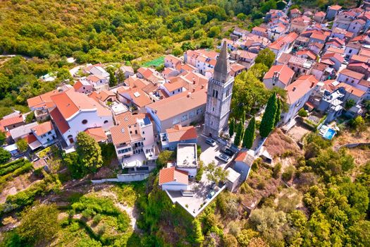 Historic town of Dobrinj aerial panoramic view, Island of Krk, Kvarner Gulf of Croatia