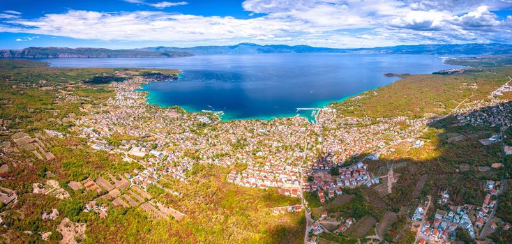 Aerial panoramic view of Malinska bay on Krk island, summer destination in Kvarner Gulf of Croatia