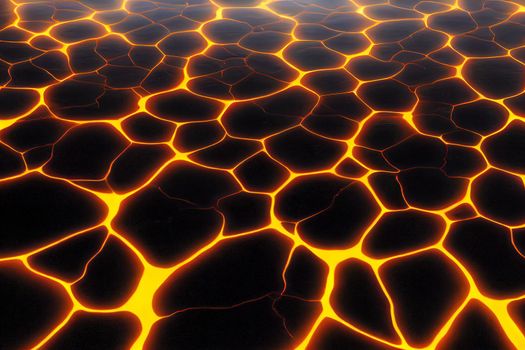 3D Render Molten Lava Texture Background. Lava was in the cracks of the earth to view the texture of the glow of volcanic magma in the cracks, the destroyed surface of the earth.