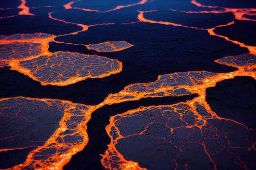 3D Render Molten Lava Texture Background. Lava was in the cracks of the earth to view the texture of the glow of volcanic magma in the cracks, the destroyed surface of the earth.