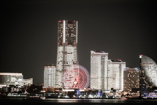 Night view of Yokohama Minato Mirai (at all night light up). Shooting Location: Yokohama-city kanagawa prefecture