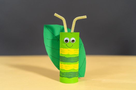 Papercraft project. Colorful bugs made out of empty toilet rolls.