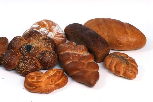 assorted breads isolated on a white background.