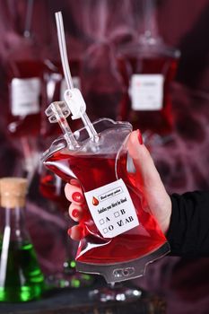 Blood bag, original vampire Halloween party cocktail serving idea