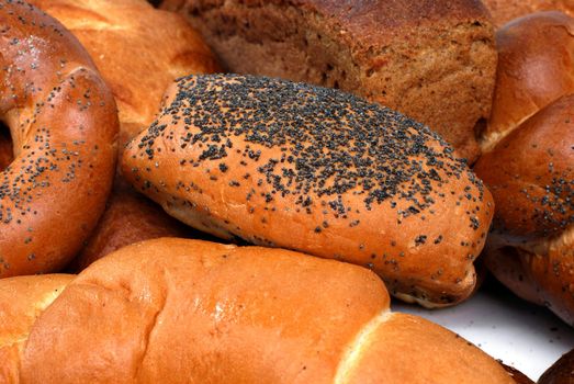 assorted breads isolated on a white background