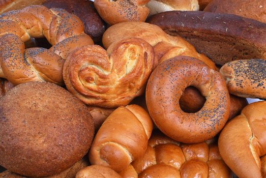 assorted breads isolated on a white background.