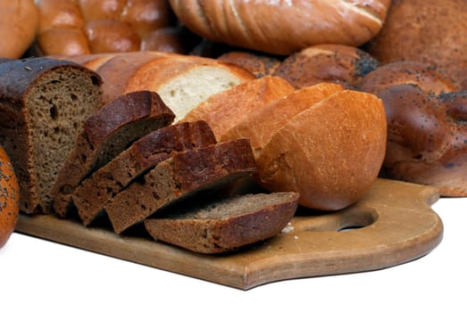 assorted breads isolated on a white background.