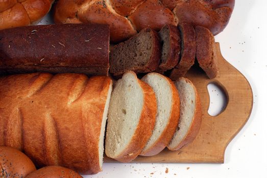 assorted breads isolated on a white background.