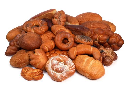 assorted breads isolated on a white background