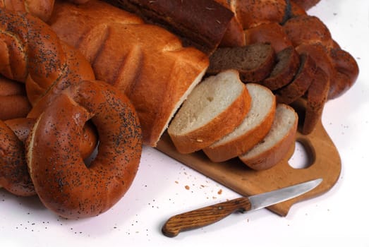 assorted breads isolated on a white background.