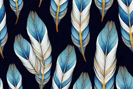 feathers seamless pattern.blue feathers on a white background. watercolor. High quality illustration