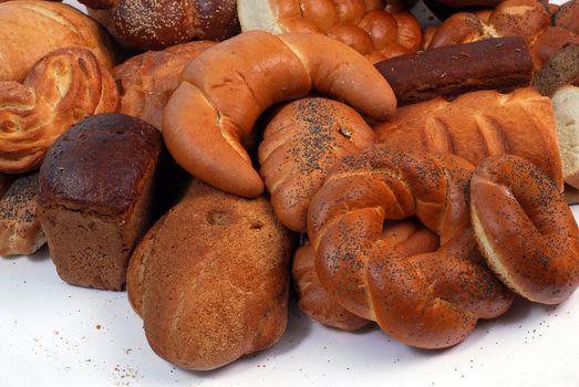 assorted breads isolated on a white background.