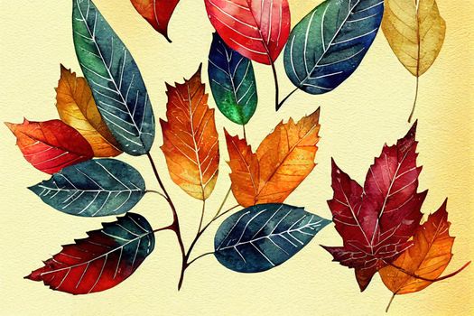 Watercolor autumn illustration background. Fall concept festive poster template. Vintage bicycle illustration.Happy Thanksgiving banner.Multicolor leaves and retro bike autumn holiday card.