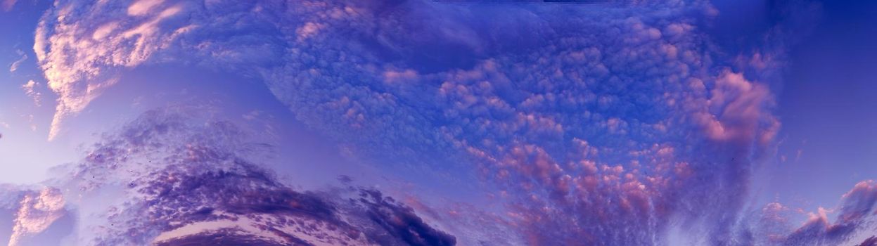 purple sky panorama with clouds for atmospheric background.