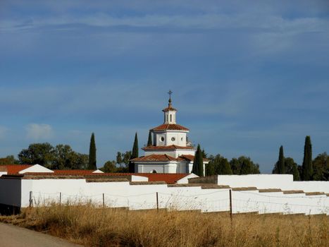 Views of the exterior of the cemetery chapel