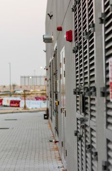 Close up shot of locked metal doors