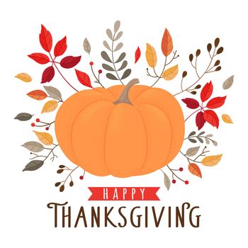 Vector Thanksgiving Day greeting card, flyer, banner, poster templates. Hand drawn symbols, pumpkin, autumn leaves and lettering