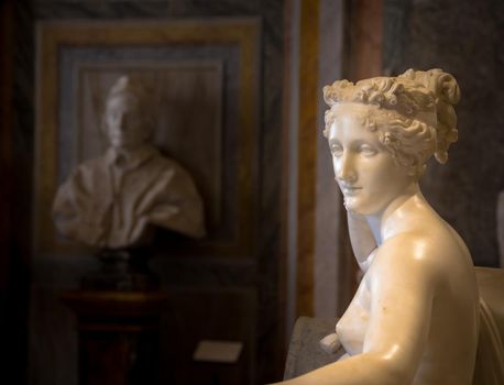 ROME, ITALY - AUGUST 24, 2018: detail of Antonio Canova's Statue of Pauline Bonaparte, his masterpiece located in Villa Borghese