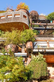 Turin, Italy - Circa November 2021: real estate green residential building. Exterior with modern design, plants and wood integrated. This Treehouse Suite is named 25 Verde