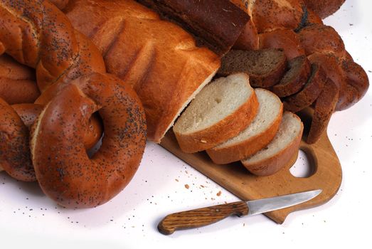 assorted breads isolated on a white background.