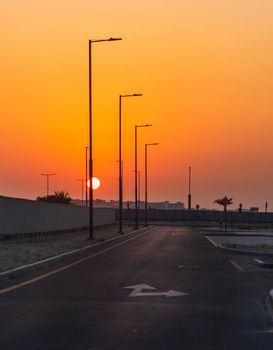 Dubai, UAE - 09.27.2022 - Dramatic sunset in the city