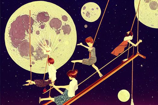 Fantasy moon swing. High quality 2d illustration