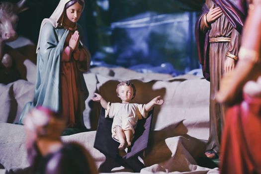 Christmas creche with Joseph Mary and small Jesus
