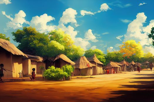 Guinea Bissauanime style 2d background illustration cartoonish style, high quality illustration