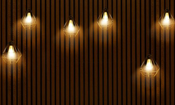 Light bulbs on dark wooden background.