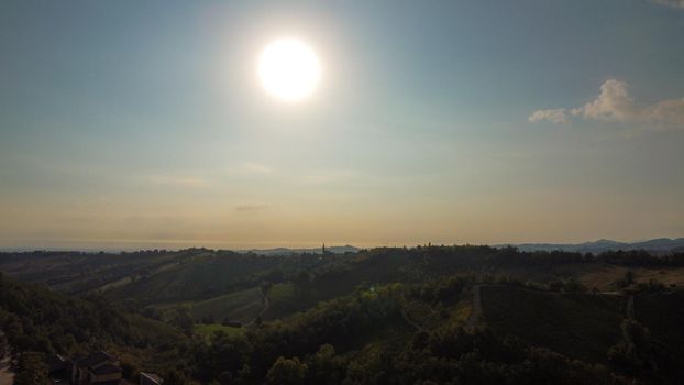 aerial view sunrise hills wine farms italy in Baccedasco PC