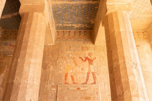 Columns and wall with hieroglyphs in the Temple of Hatshepsut
