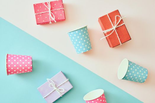 Gift box with ribbon and bow on color background