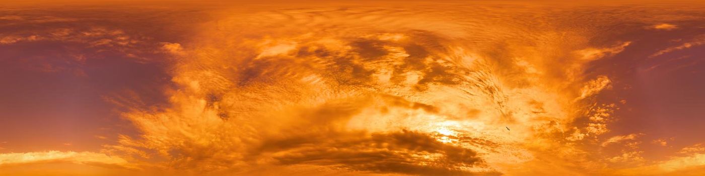 Sky panorama with Cirrus clouds in Seamless spherical equirectangular format. Full zenith for use in 3D graphics, game and editing aerial drone 360 degree panoramas for sky replacement