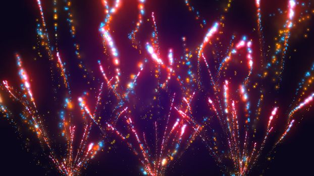 Abstract purple background with multicolored fireworks