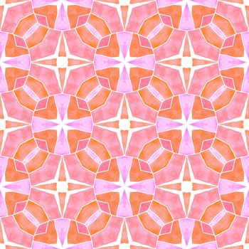 Mosaic seamless pattern. Orange dazzling boho chic summer design. Textile ready wonderful print, swimwear fabric, wallpaper, wrapping. Hand drawn green mosaic seamless border.